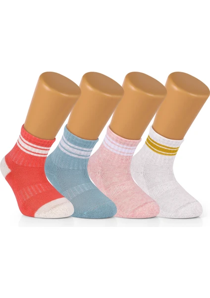 Ozzy Socks 4 Çift Dikişsiz Pamuklu Kız Bebek Çocuk Çizgili Soket Çorap