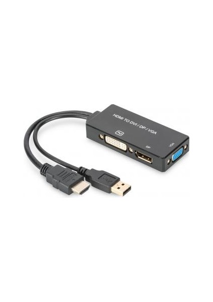 Dıgıtus HDMI 3'den 1'e Dönüştürme Kablosu HDMI Converter Cable, HDMI - Dp+Dvı+Vga M-F/f/f, 0.2m, 3 In 1 Multi-Media