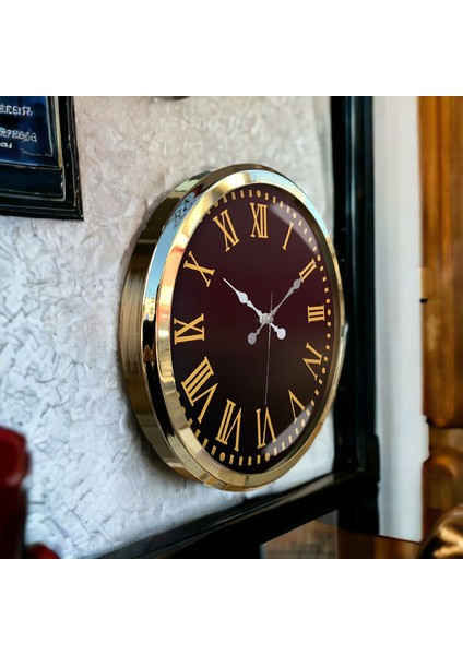 Gold Metal Çerçeveli Salon Ofis Otel Duvar Saati 52 cm A3 modelleri
