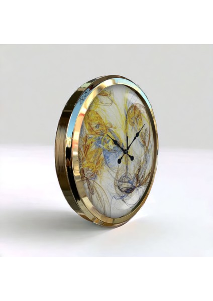 Gold Metal Çerçeveli Salon Ofis Otel Duvar Saati 52 cm A7