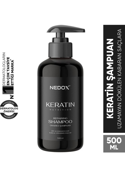 Keratinli Saç Bakım Şampuanı 500 ml + Keratin Özlü Onarıcı E Vitaminli Saç Bakım Yağı 100 ml