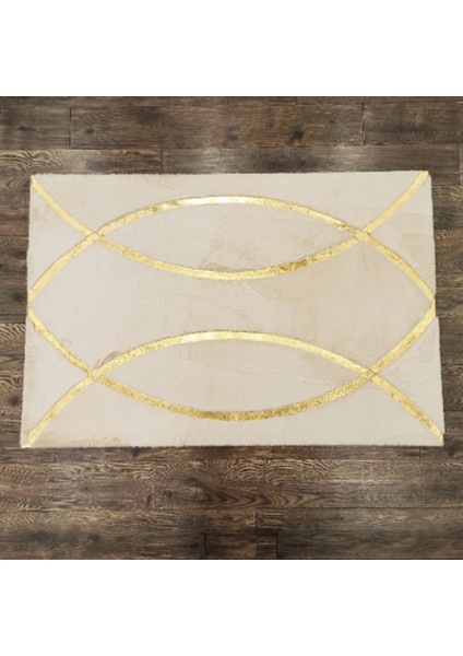 Krem Gold Bordürlü Peluş Halı 160 x 230 Cm