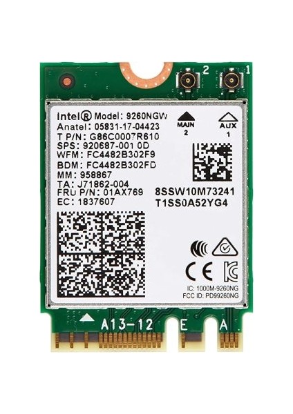 Intel® Wireless 9000 Serisi - Ac 9260 Bluetooth 4.2 Network Kartı