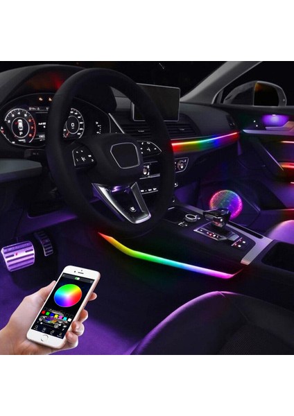 Sese Duyarlı Rgb Kayar Led 18 Parça Araç Içi Ambiyans Aydınlatma Seti Şeritleri App Bluetooth