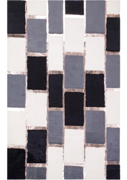 Beyaz Gri Gold Bordürlü Peluş Halı 160 x 230 Cm