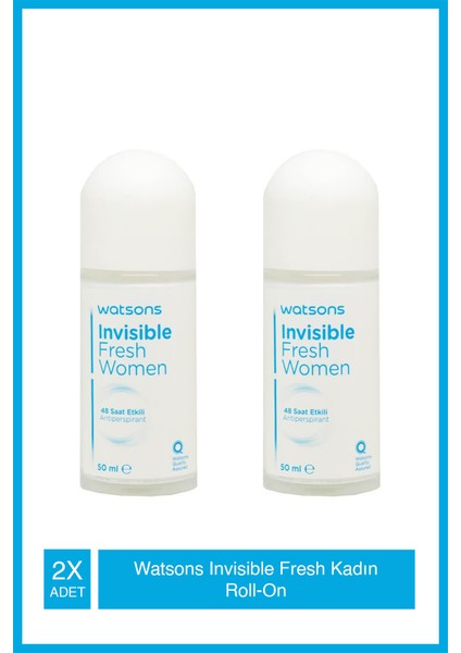 Invisible Fresh Kadın Roll-On 48 Saat Etkili Pudrasız 50 ml X2 Adet Deodorant