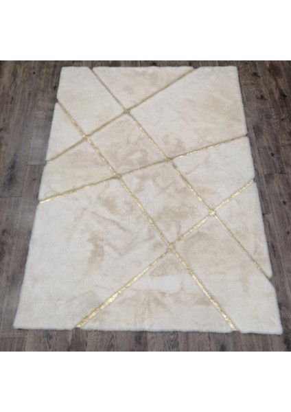 Beyaz Gold Bordürlü Peluş Halı 140 x 200 Cm fırsatları