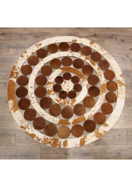 Yuvarlak Kahverengi Dana Derisi Puantiyeli Halı 150 x 150 Cm modelleri