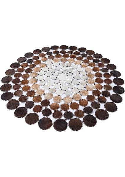 Yuvarlak Krem Kahverengi Dana Derisi Puantiyeli Halı 180 x 180 Cm modelleri
