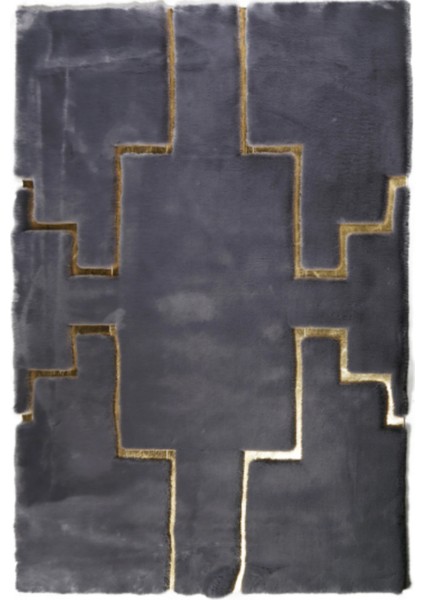 Antrasit Gold Çizgili Peluş Halı 170 x 240 Cm