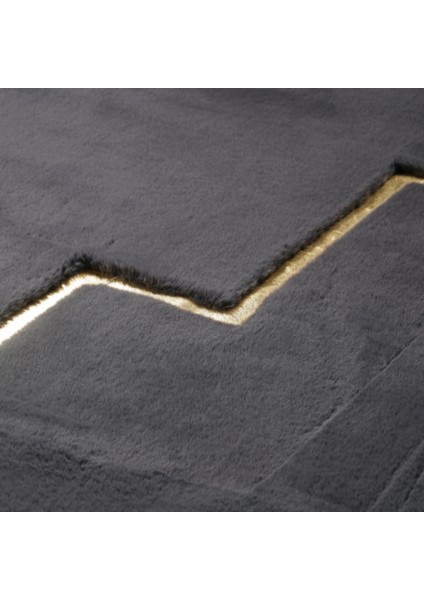 Antrasit Gold Çizgili Peluş Halı 80 x 150 Cm indirimleri