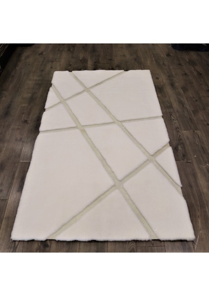 Beyaz Bordürlü Peluş Halı 120 x 180 Cm