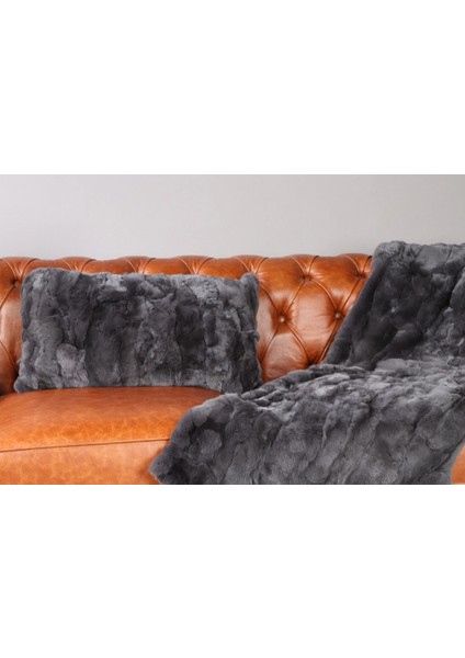 Antrasit Doğal Kürk Koltuk Şal Takımı Şal 50 x 180 Cm, Yastık 50 x 50 Cm, Bel Yastığı 35 x 60 Cm fırsatları