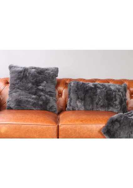 Antrasit Doğal Kürk Koltuk Şal Takımı Şal 50 x 180 Cm, Yastık 50 x 50 Cm, Bel Yastığı 35 x 60 Cm indirimleri