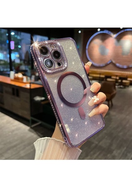 Iphone 14 Pro Için Kamera Korumalı Swarovski Özel Taşlı Kılıf Gösterişli Manyetik Magsafe Destekli Simli Iç Dokusu Parlak fiyatları