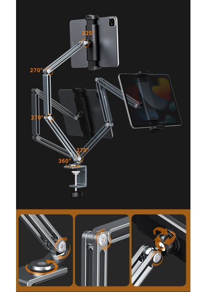 Konsol Dönen Alüminyum Alaşımlı Mobil Tablet Tutucu (Yurt Dışından)