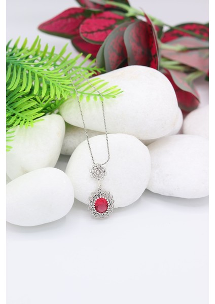 Pembe Zirkon Taşlı Elips Model Oksitli Telkari Gümüş Kolye 201021959 fiyatları