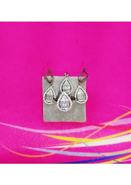 Damla Baget Taşlı Gümüş Set & Takım