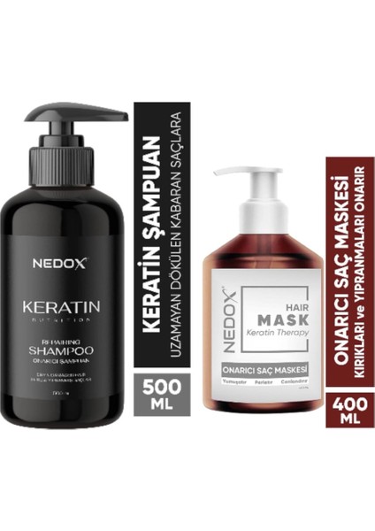 Nedox keratinli Saç Bakım Şampuanı 500 Ml+Nedox saç Bakım Maskesi 400 ml