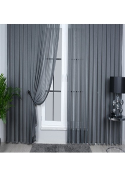 Lima Dökümlü Pilesiz Tül Perde Antrasit