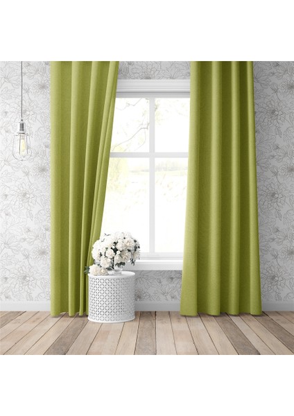 Blackout Fon Perde Işık Geçmez Özel Ölçü Salon Otel Oturma Çocuk Odası Bohem Tek Kanat Fıstık Yeşili