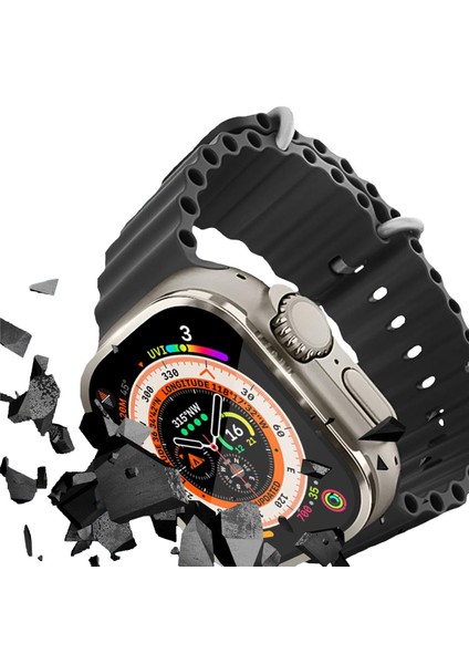 Apple Watch Ultra 49MM Metal Çerçeveli Ekran Koruyucu Siyah