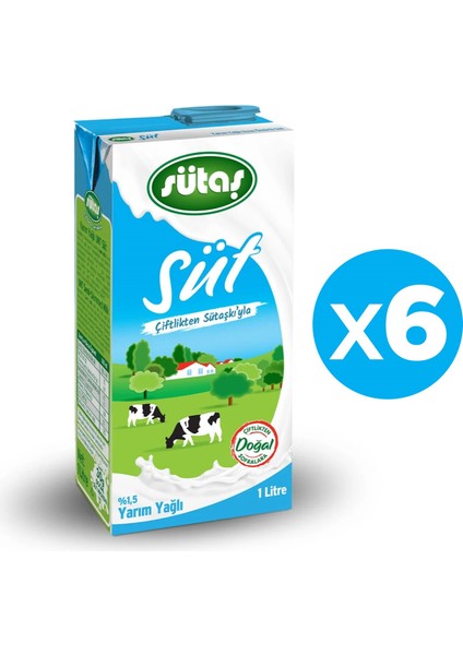 Yarım Yağlı Süt 1 Litre x 6 Adet