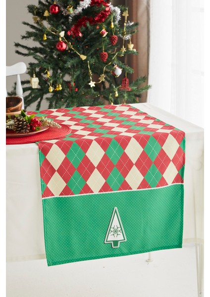 Kırmızı Yeşil Çam Ağacı Yılbaşı Christmas Runner