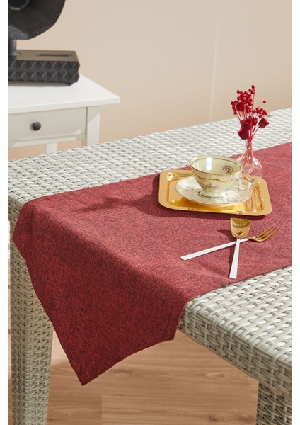 Bordo Üçgen Keten Runner