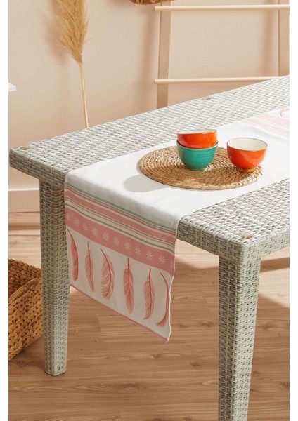 Pudra Renk Tüy Desen Leke Tutmaz Runner