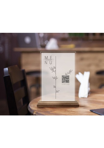Restoran & Cafe & Barlara Özel Ahşap Standlı Pleksi Qr Kod Menü, Cafe&bar Için Qr Kodlu Tabela, Qr Kodlu Masa Dekoru - 10 Adet-10