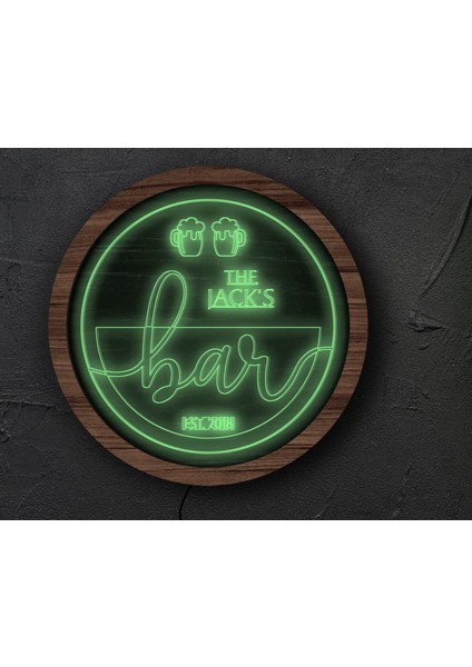 Kişiye Özel LED Işıklı Yuvarlak Bar Tabelası, Işıklı Tabela, Bar Dekorasyonu, Duvar Dekoru, Home Bar Tabela-5
