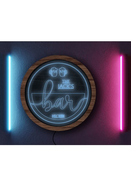 Kişiye Özel LED Işıklı Yuvarlak Bar Tabelası, Işıklı Tabela, Bar Dekorasyonu, Duvar Dekoru, Home Bar Tabela-5