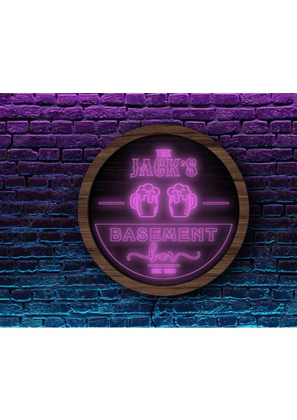 Kişiye Özel LED Işıklı Yuvarlak Bar Tabelası, Işıklı Tabela, Bar Dekorasyonu, Duvar Dekoru, Home Bar Tabela-10
