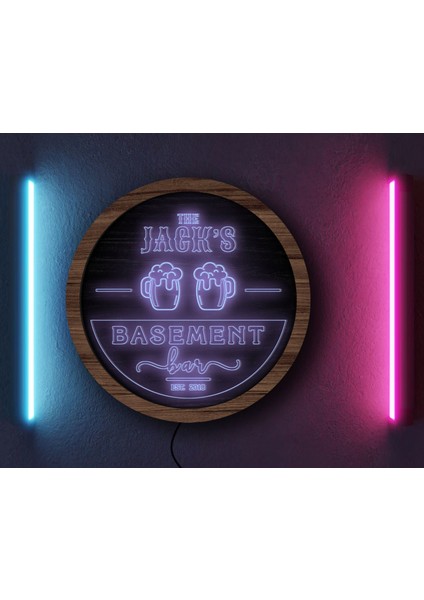 Kişiye Özel LED Işıklı Yuvarlak Bar Tabelası, Işıklı Tabela, Bar Dekorasyonu, Duvar Dekoru, Home Bar Tabela-10