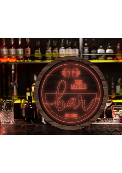 Kişiye Özel LED Işıklı Yuvarlak Bar Tabelası, Işıklı Tabela, Bar Dekorasyonu, Duvar Dekoru, Home Bar Tabela-5