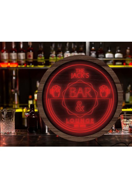 Kişiye Özel LED Işıklı Yuvarlak Bar Tabelası, Işıklı Tabela, Bar Dekorasyonu, Duvar Dekoru, Home Bar Tabela-1