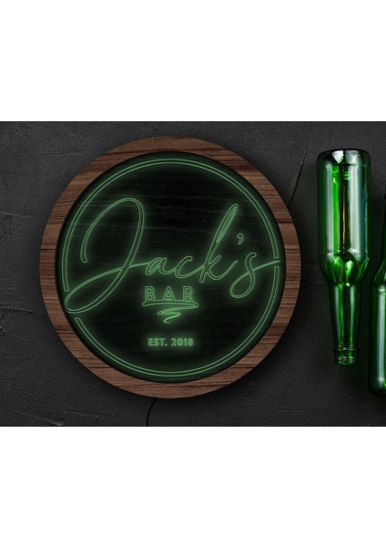 Kişiye Özel LED Işıklı Yuvarlak Bar Tabelası, Işıklı Tabela, Bar Dekorasyonu, Duvar Dekoru, Home Bar Tabela-2