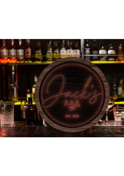 Kişiye Özel LED Işıklı Yuvarlak Bar Tabelası, Işıklı Tabela, Bar Dekorasyonu, Duvar Dekoru, Home Bar Tabela-2