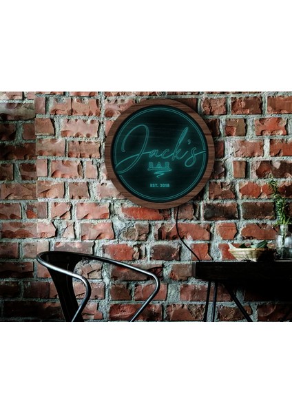 Kişiye Özel LED Işıklı Yuvarlak Bar Tabelası, Işıklı Tabela, Bar Dekorasyonu, Duvar Dekoru, Home Bar Tabela-2