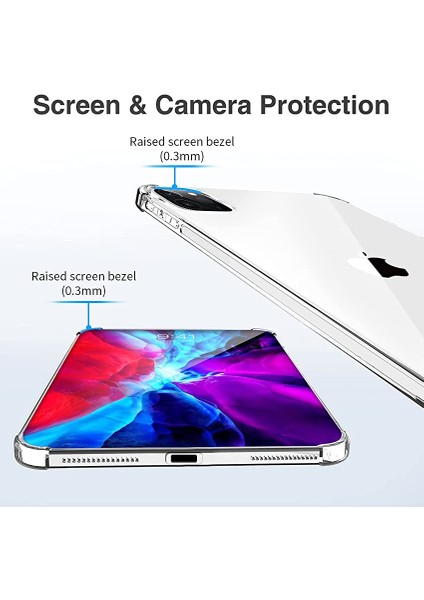 Apple iPad Pro 12.9 2018 3. Nesil Köşe Korumalı Şeffaf Anti Shock Slikon Kılıf  A1983 A1895 A2014 A1876 Seri