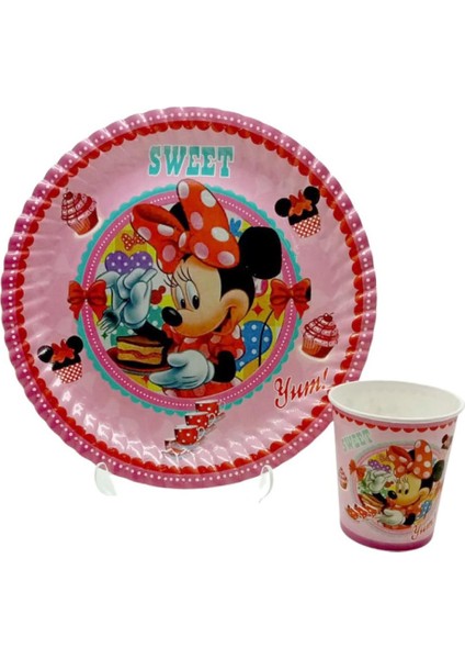 Minnie Mouse Temalı Karton Tabak Bardak Seti - 8 Kişilik