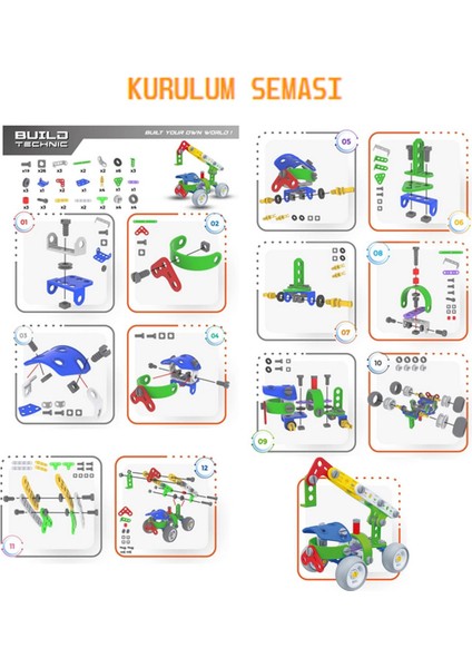 Build Technic Set, 96 Parça Tak-Sök Vinç Block Yapı Seti