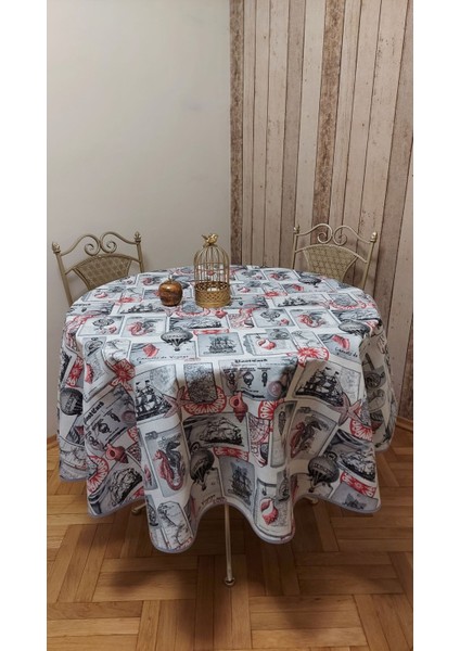 Duck,deniz desenli, (Sıvı Itici ,leke Tutmaz) Kumaş,yuvarlak Yemek Masası Örtüsü