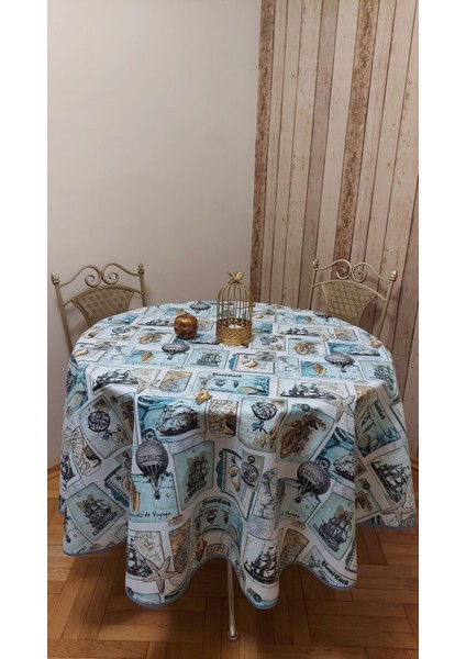 ,deniz temalı,Duck (Sıvı Itici ,leke Tutmaz) Kumaş,yuvarlak Yemek Masası Örtüsü
