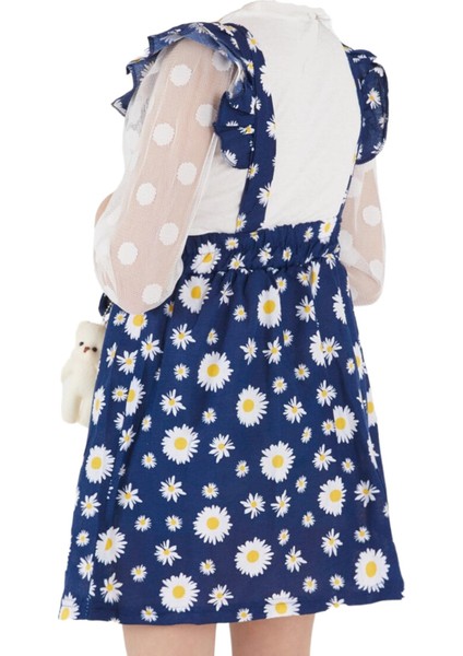Kız Çocuk Çiçek Desenli Kolları Tül Ayıcıklı Salopet Lacivert fırsatları