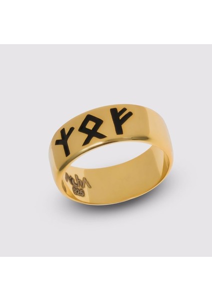 925 Ayar Gümüş – Altın Kaplama Runik Sembol Güç Yüzüğü (El Yapımı)