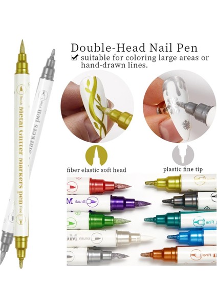 Çift Taraflı Glitter Metallic Color Nail Art Graffiti Kalem (55334-02) modelleri