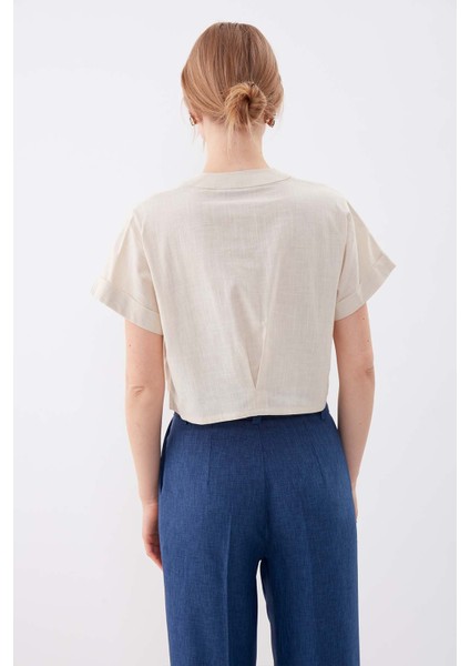 Kapak Cepli Viskon Keten Crop Gömlek indirimleri