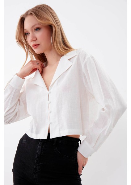 Uzun Kol Viskon Keten Crop Gömlek fiyatları